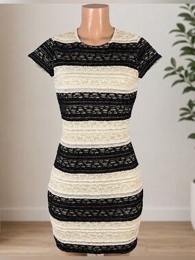 Lace Cocktail Dress Black Cream Medium Chelsea & Violet